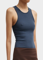 Tibi Circular Fine Rib T Tank in Blue Fog | Shop Tula