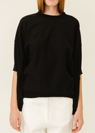 Tibi Cocoon Crewneck Sweatshirt in Black | Shop Tula