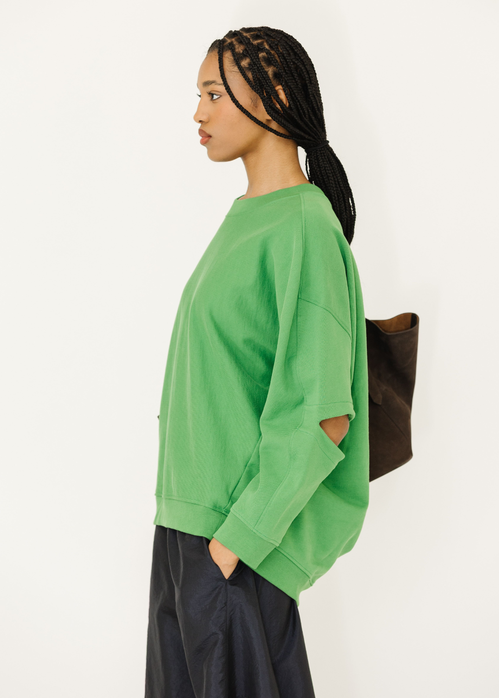 Tibi Cocoon Crewneck Sweatshirt in Green | Shop Tula
