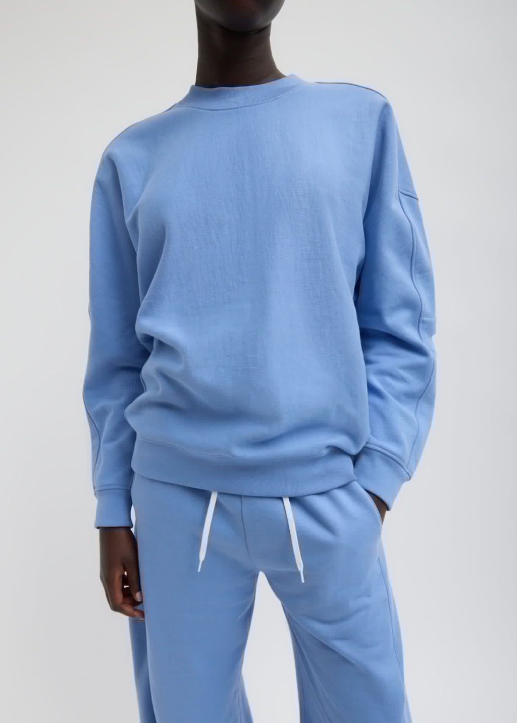 Tibi Cocoon Crewneck Sweatshirt in Light Blue | Shop Tula
