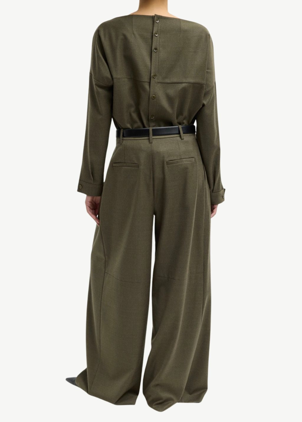 Tibi Cozy Flannel Triple Pleat Pant in Army Green | Shop Tula