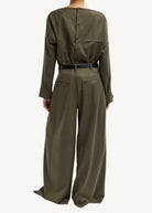 Tibi Cozy Flannel Triple Pleat Pant in Army Green | Shop Tula