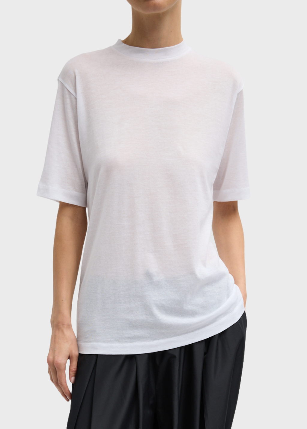 Tibi Crepe Knit Mock Neck Unisex T in White | Shop Tula