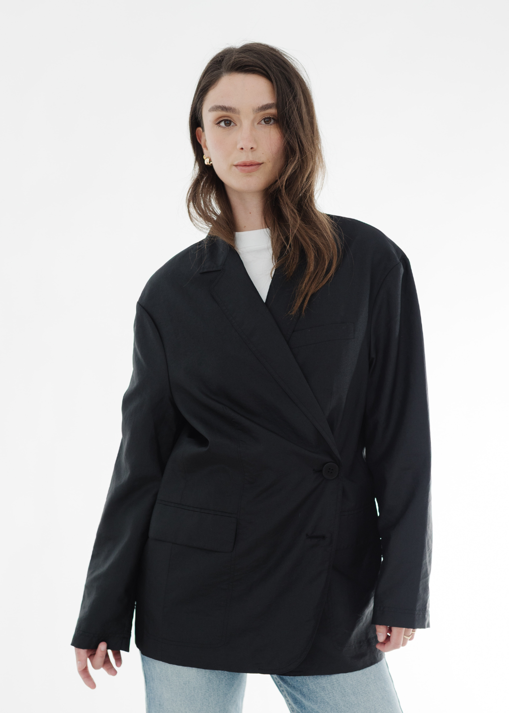 Tibi Crispy Nylon Liam Blazer in Black | Shop Tula