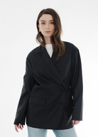Tibi Crispy Nylon Liam Blazer in Black | Shop Tula