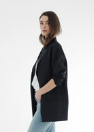 Tibi Crispy Nylon Liam Blazer in Black | Shop Tula