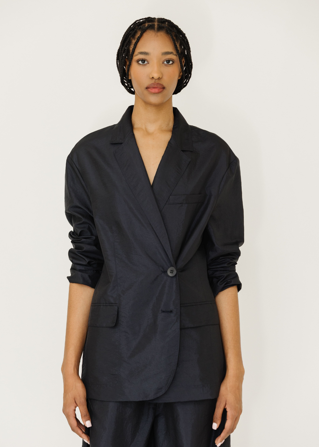 Tibi Crispy Nylon Liam Blazer in Navy | Tula's Online Boutique