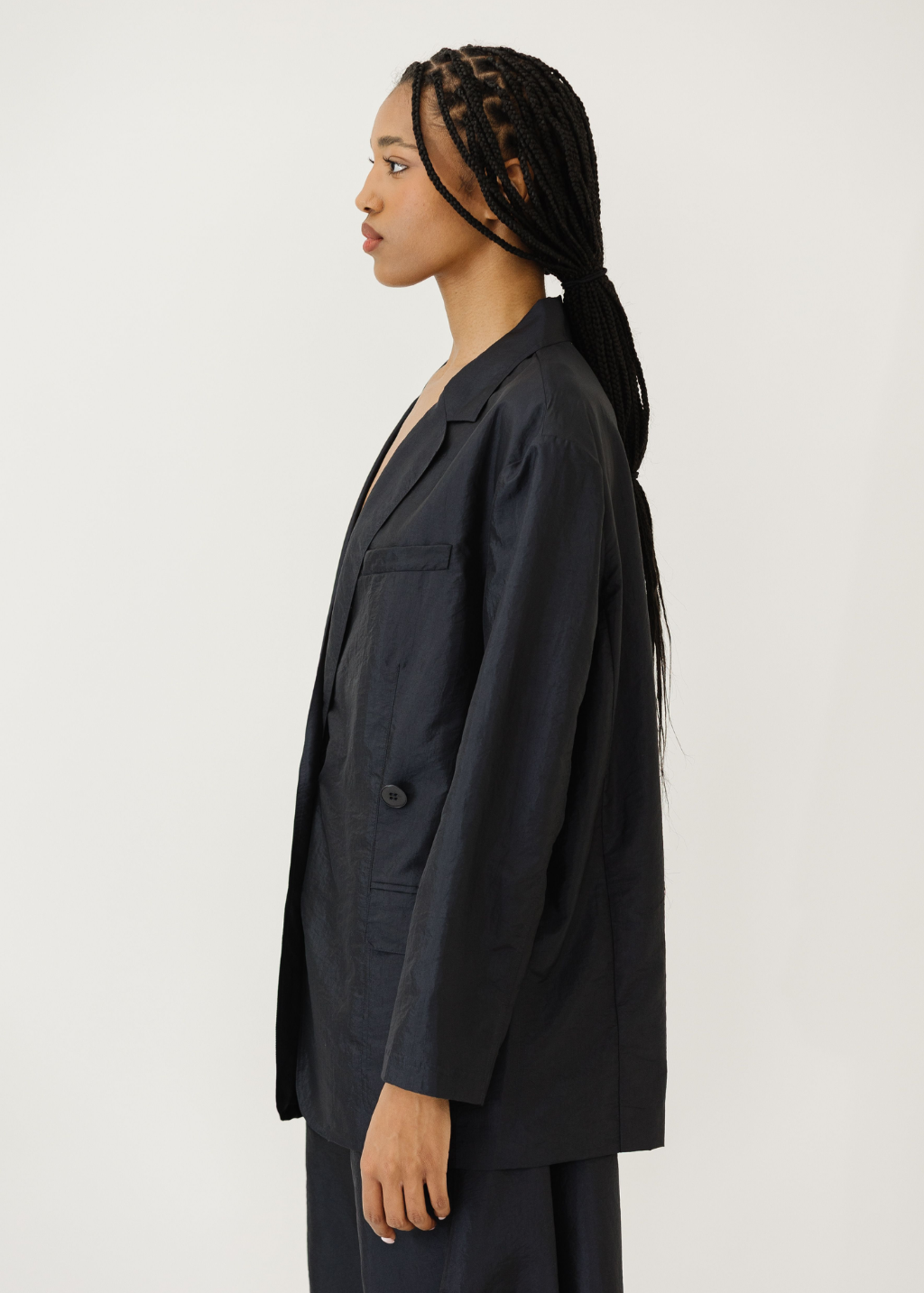 Tibi Crispy Nylon Liam Blazer in Navy | Tula's Online Boutique