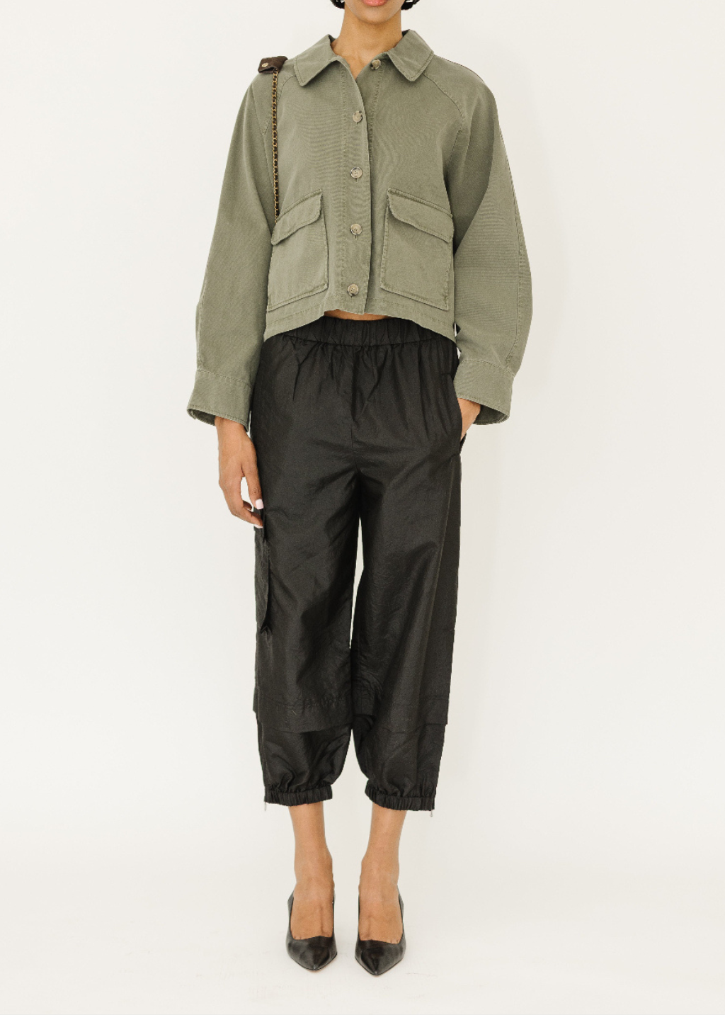 Tibi Crispy Nylon Wilt Pull On Jogger in Black | Shop Tula