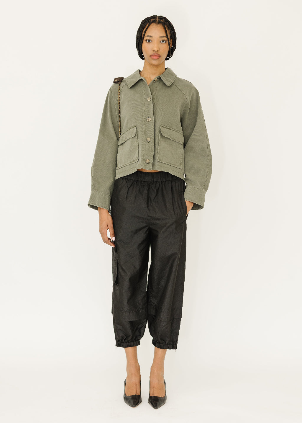 Tibi Crispy Nylon Wilt Pull On Jogger in Black | Shop Tula