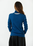 Tibi Feather Weight Ribbed Turtle Neck Pullover in Seal Back | Shop Tula