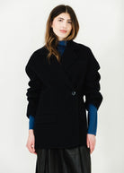 Tibi Feather Weight Ribbed Turtle Neck Pullover in Seal Blue | Shop Tula