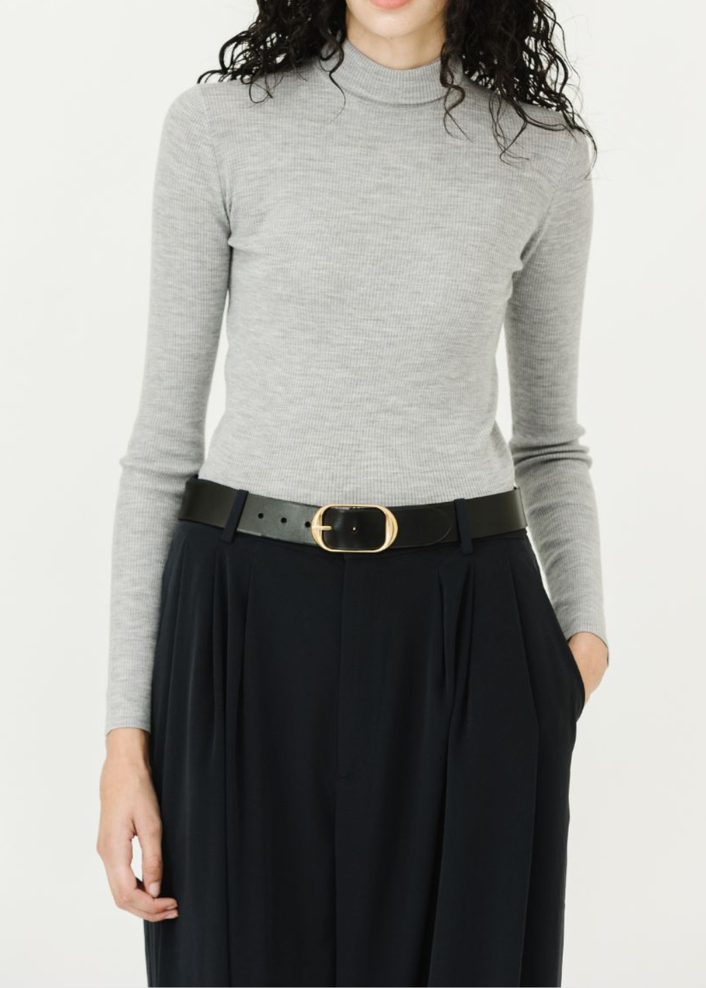 Tibi Feather Weight Ribbed Turtle Neck in Grey | Shop Tula