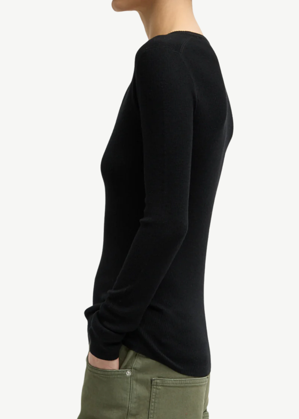 Tibi Feather Weight Ribbed V Neck Pullover in Black | Shop Tula