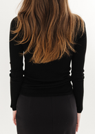 Tibi Feather Weight Ribbed V Neck Pullover in Black | Shop Tula