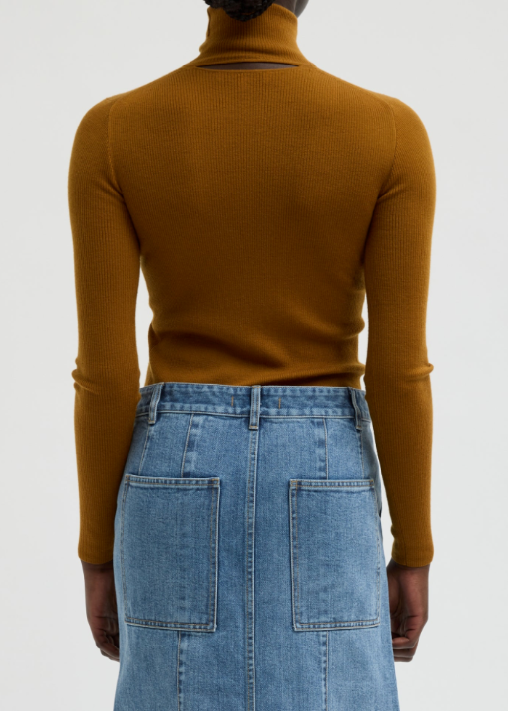 Tibi Feather Weight Turtle Neck Pullover in Ochre | Shop Tula