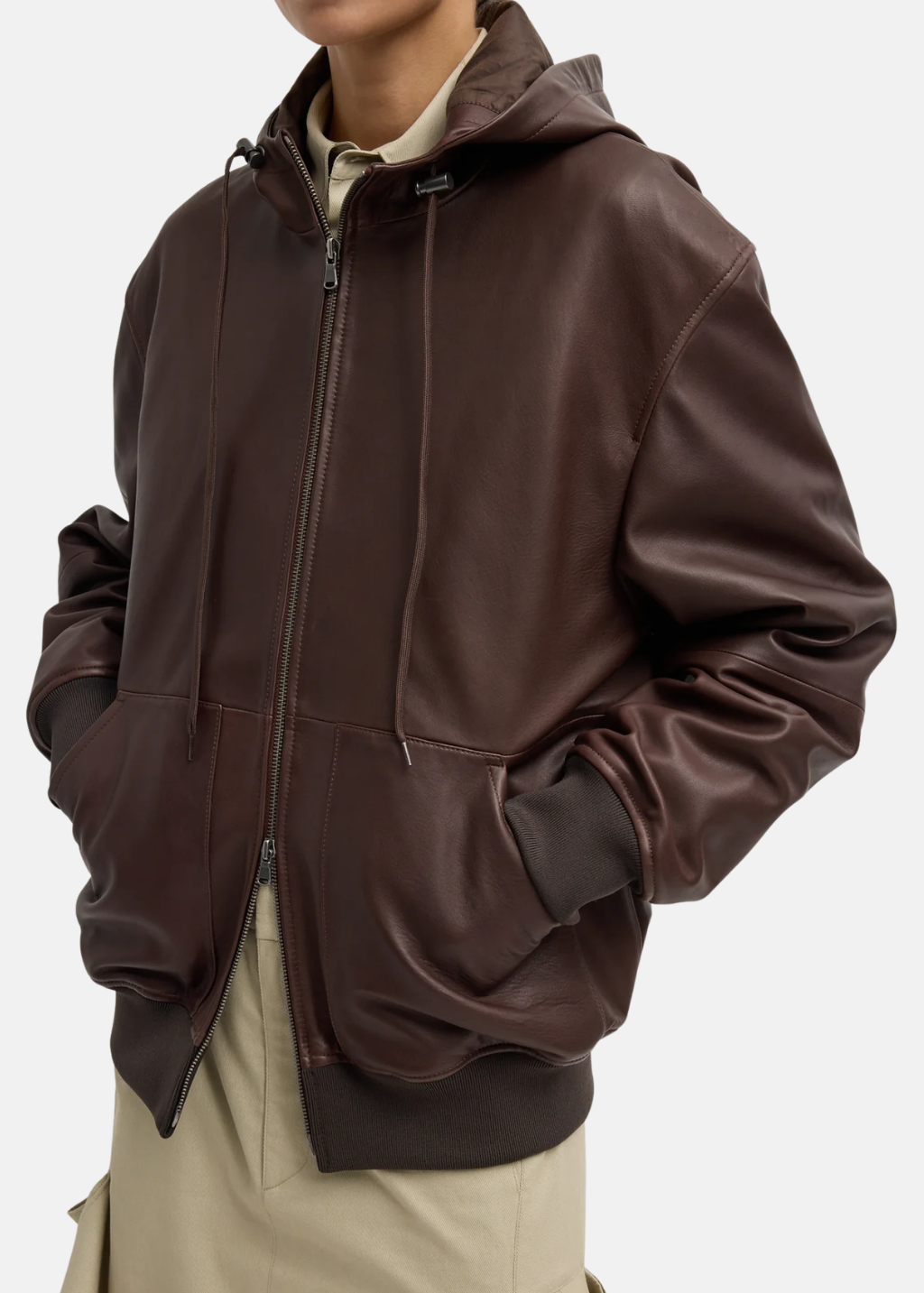 Tibi Leather Zip Up Hoodie Jacket | Shop Tula