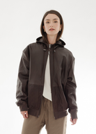 Tibi Leather Zip Up Hoodie Jacket | Shop Tula