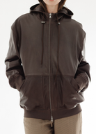 Tibi Leather Zip Up Hoodie Jacket | Shop Tula