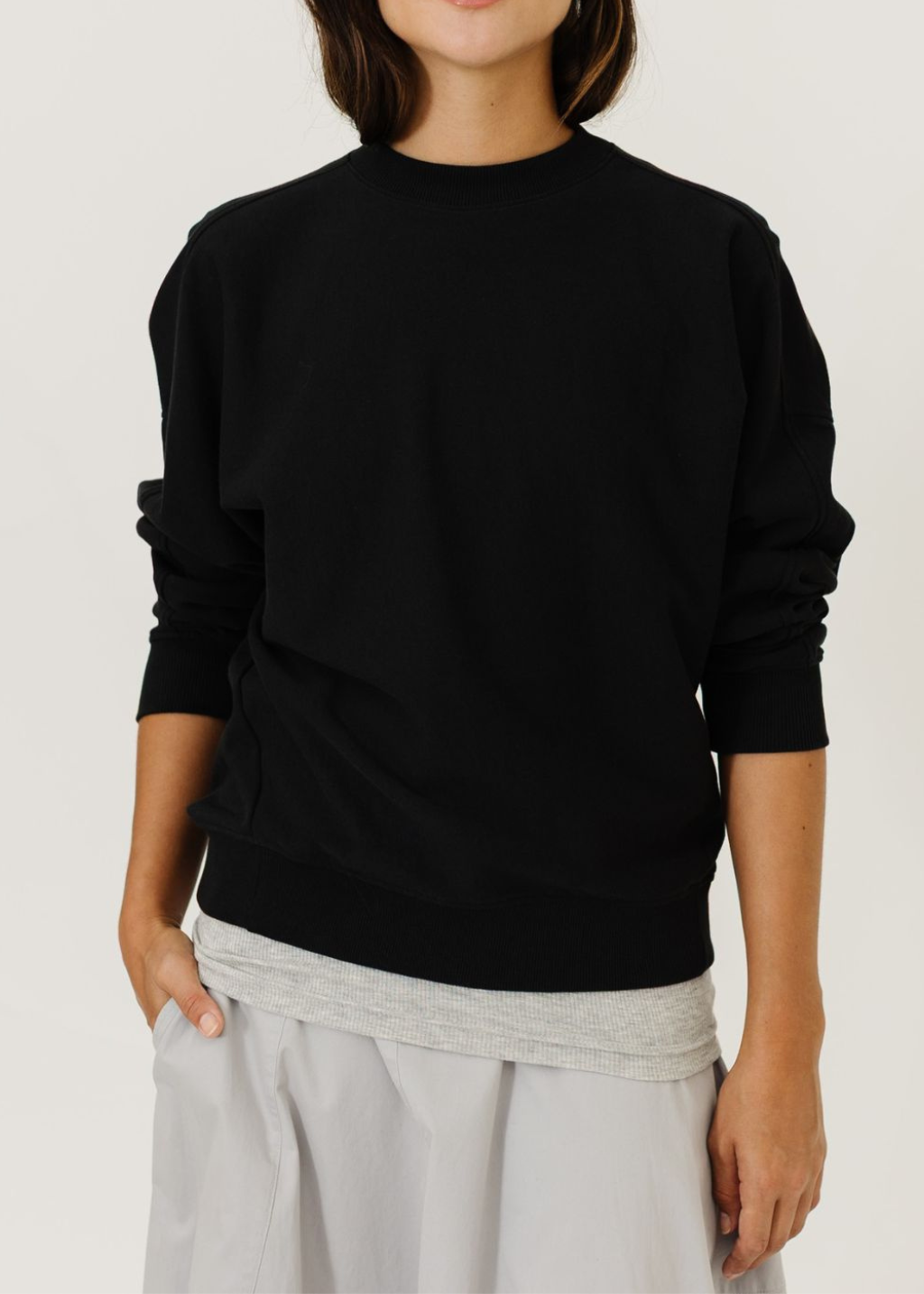 Tibi Light Weight Sweatshirting Crewneck in Black | Shop Tula