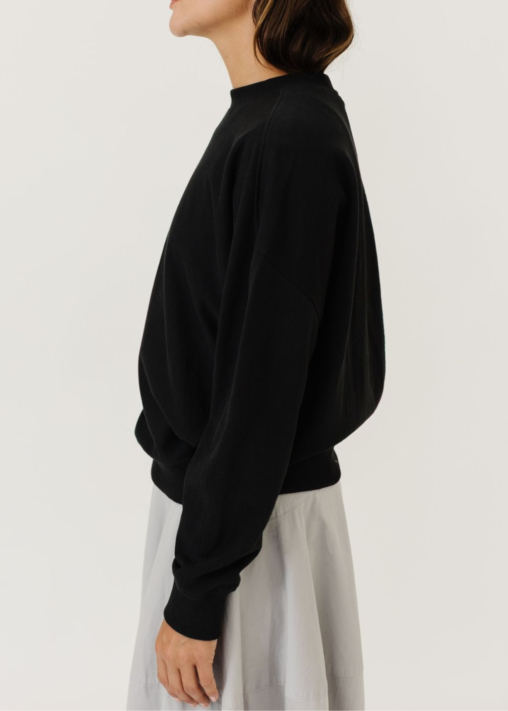 Tibi Light Weight Sweatshirting Crewneck in Black | Shop Tula