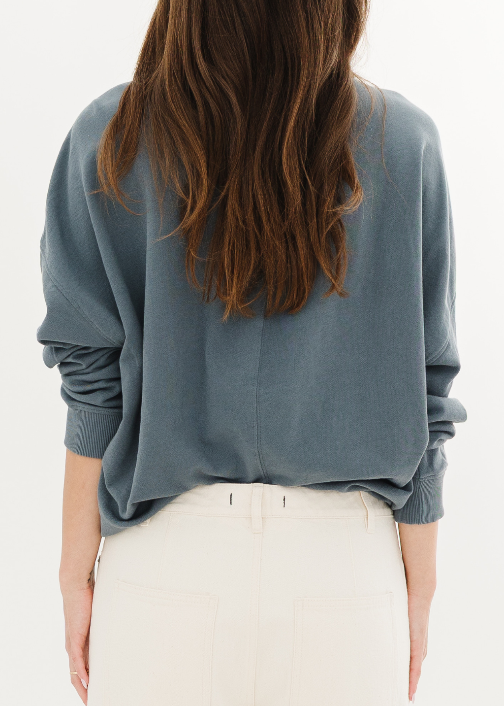 Tibi Light Weight Sweatshirting Crewneck in Blue Grey | Shop Tula