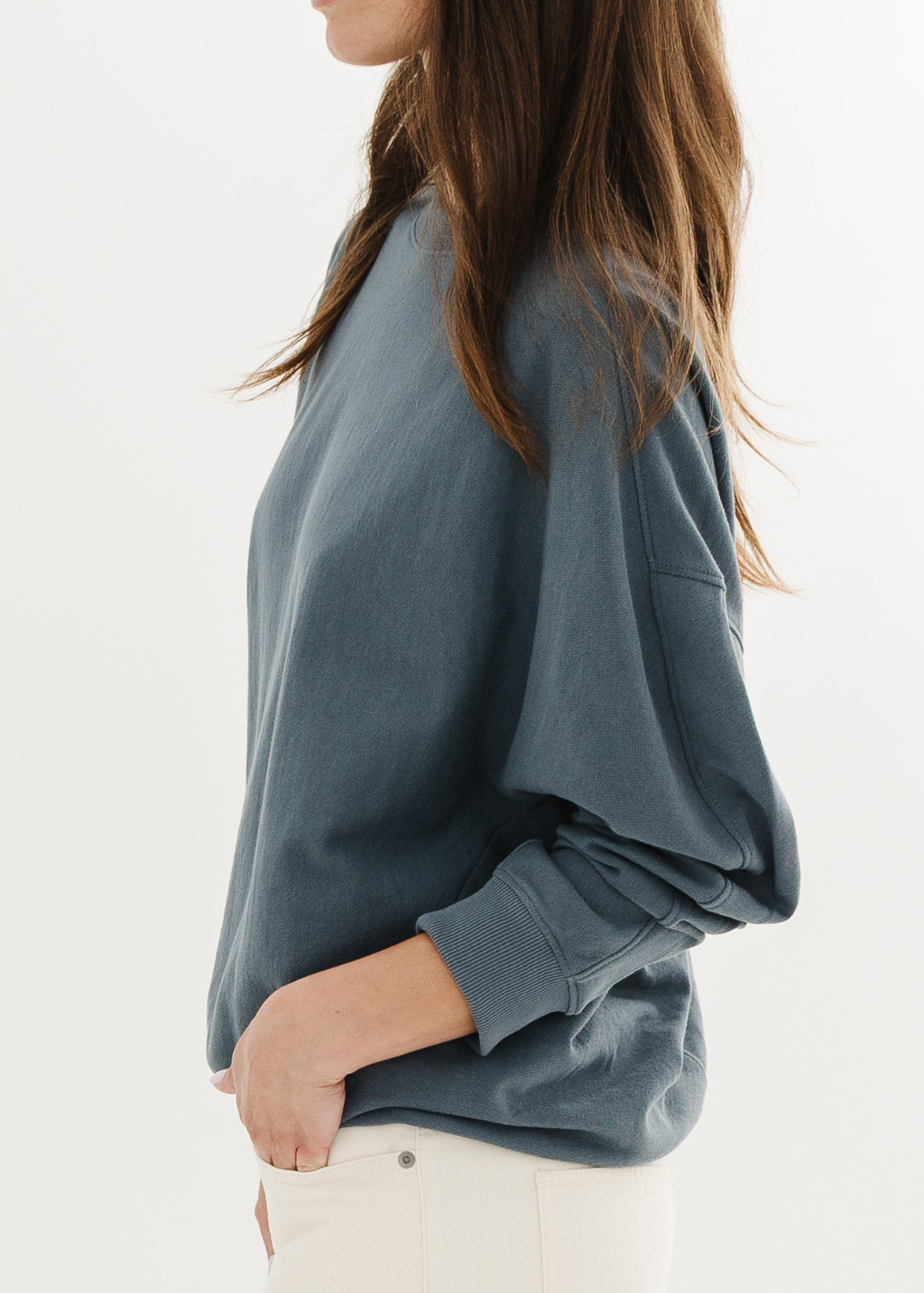 Tibi Light Weight Sweatshirting Crewneck in Blue Grey | Shop Tula