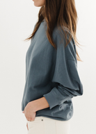 Tibi Light Weight Sweatshirting Crewneck in Blue Grey | Shop Tula