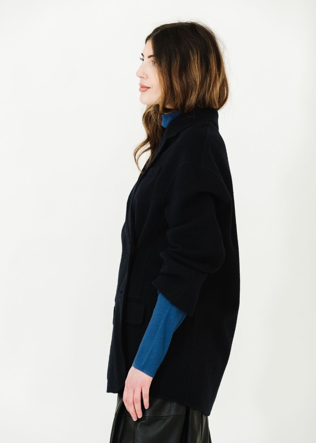 Tibi Luxe Double Faced Wool Angora Liam Blazer Side | Shop Tula