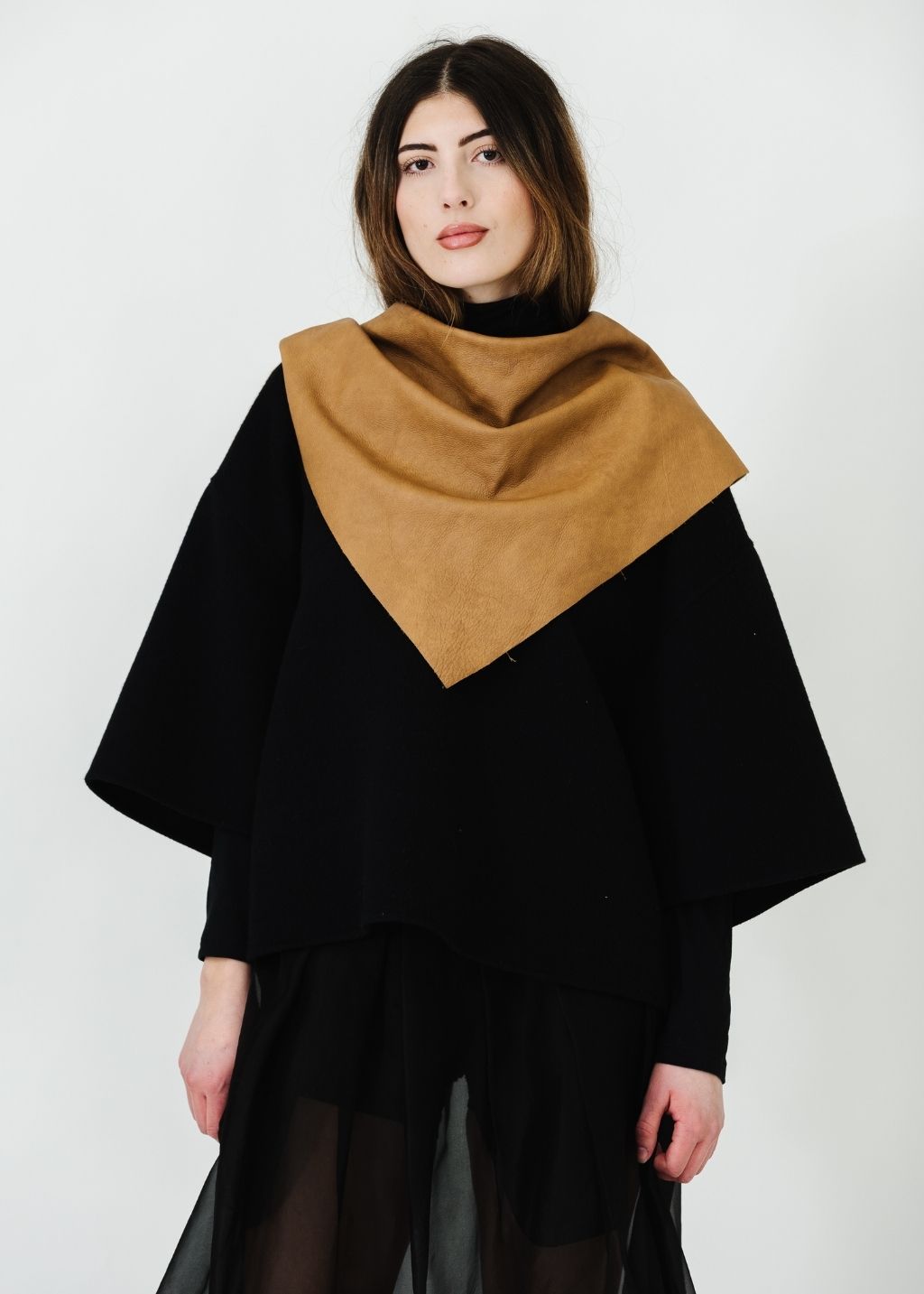 Tibi Luxe Double Faced Wool Angora V-Neck in Black | Shop Tula