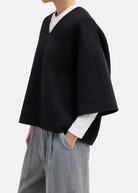 Tibi Luxe Double Faced Wool Angora V-Neck in Black | Shop Tula