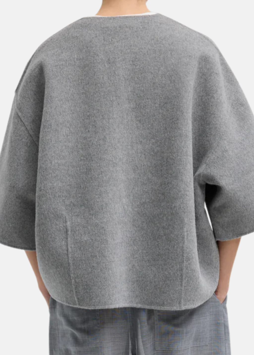 Tibi Luxe Double Faced Wool Angora V-Neck in Heather Grey | Shop Tula