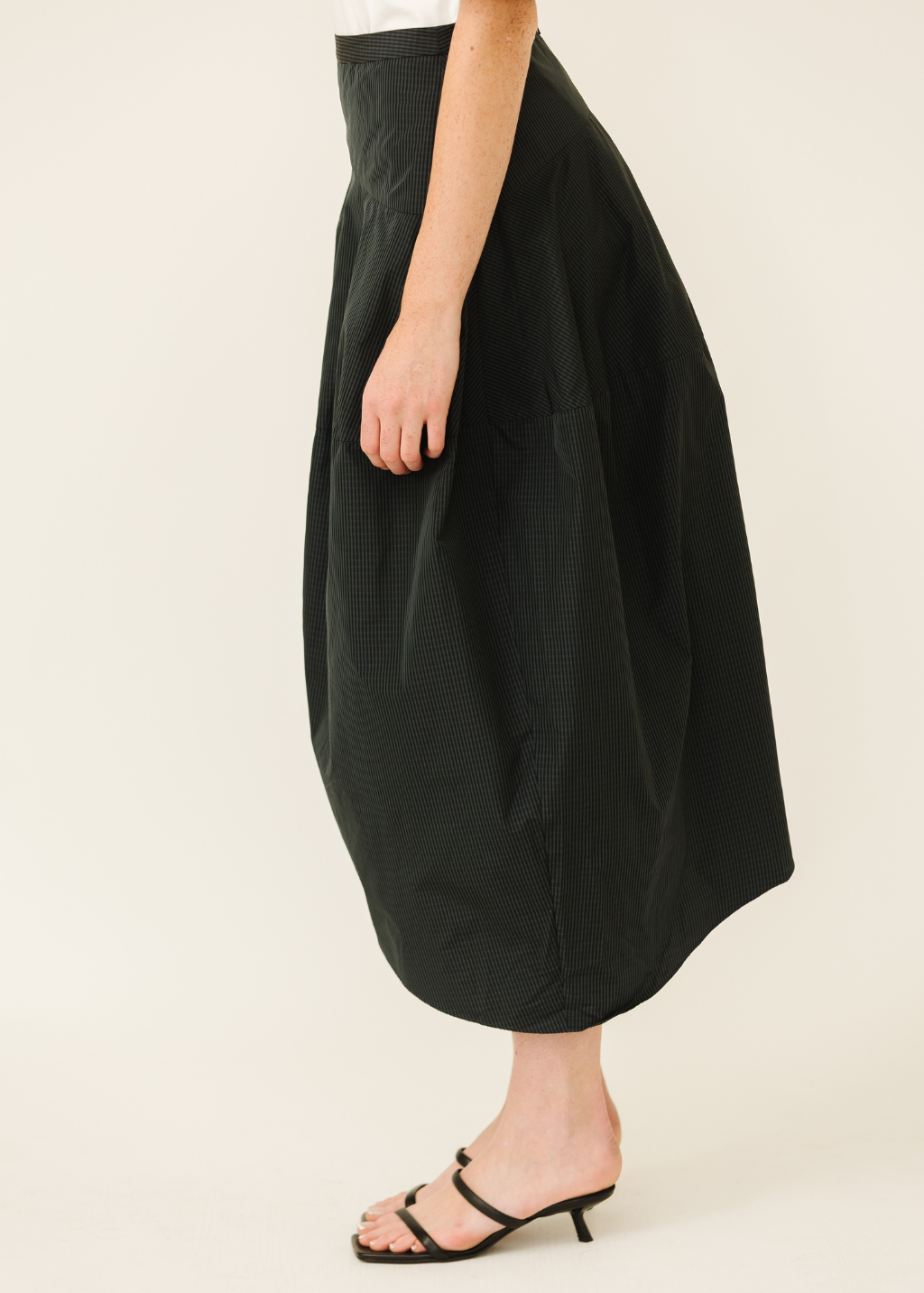 Tibi Menswear Nylon Asymmetrical Balloon Skirt in Navy Multi | Shop Tula