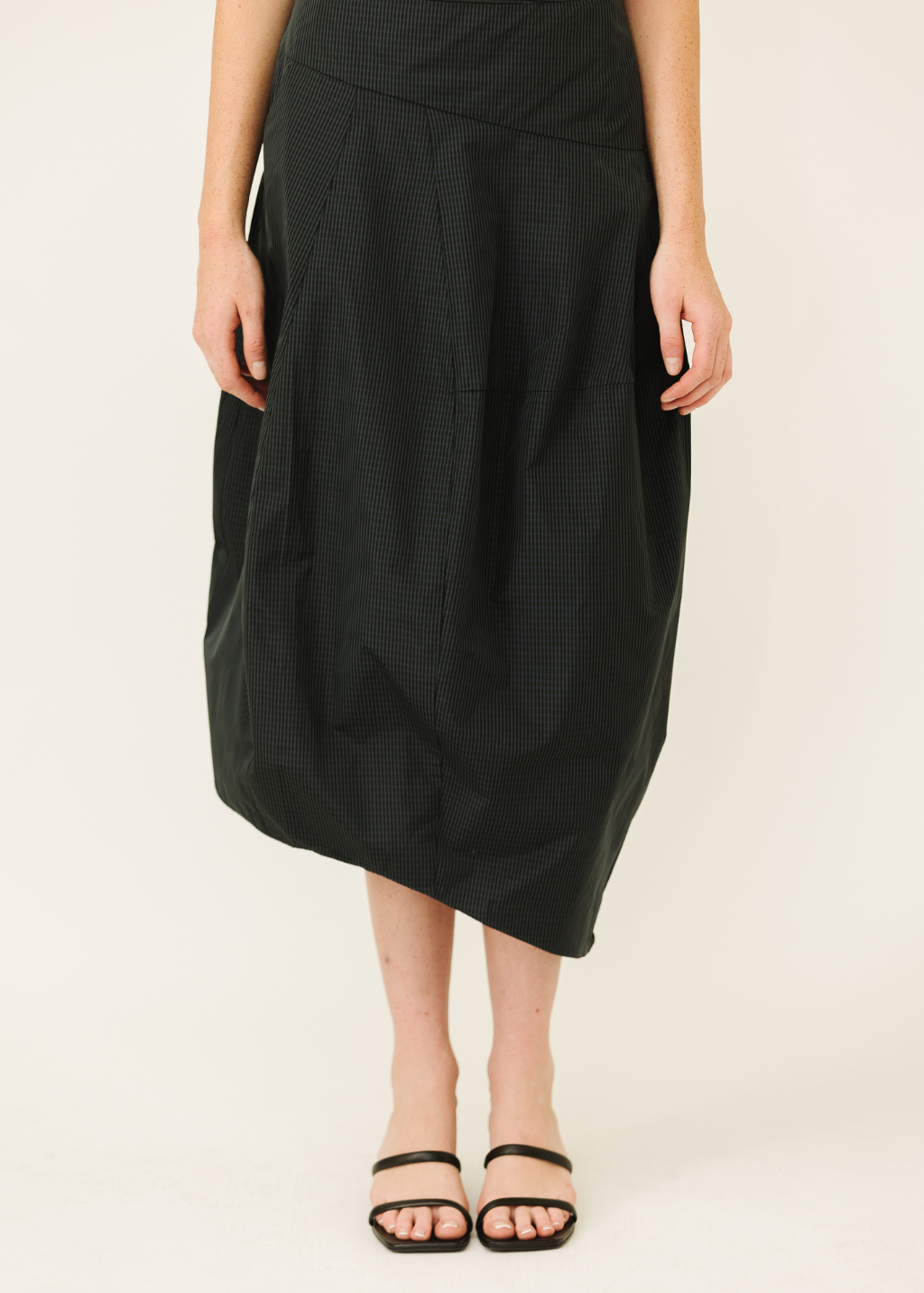 Tibi Menswear Nylon Asymmetrical Balloon Skirt in Navy Multi | Shop Tula