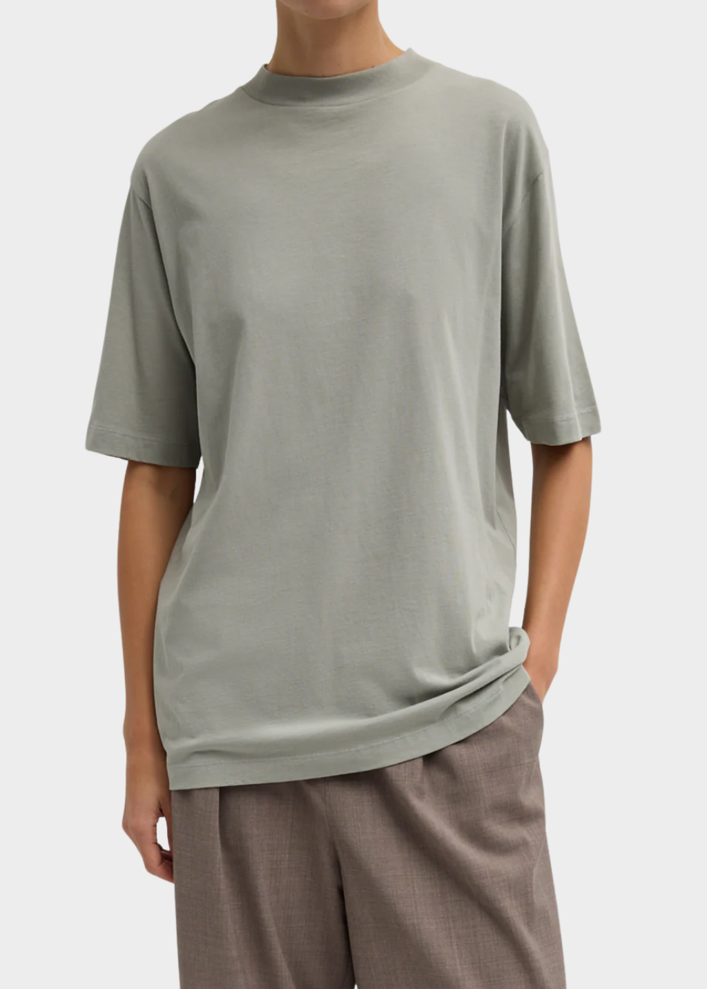 Tibi Mock Neck Unisex T-Shirt in Pumice | Shop Tula