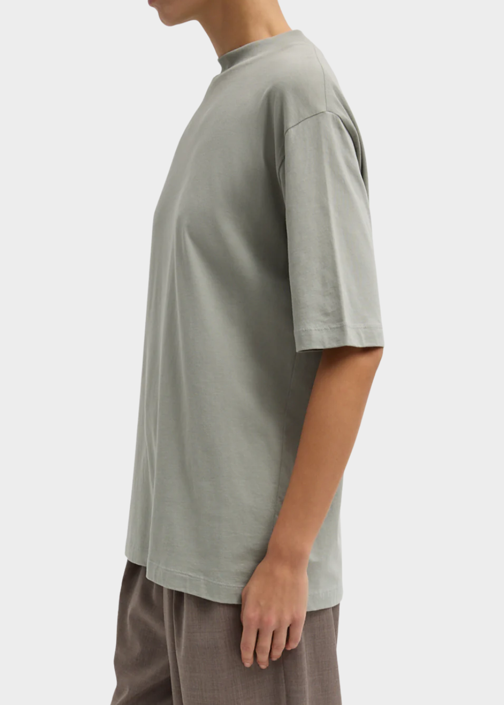 Tibi Mock Neck Unisex T-Shirt in Pumice | Shop Tula