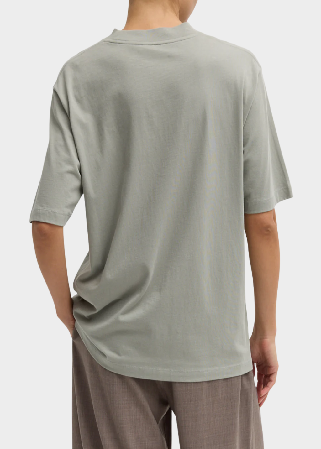 Tibi Mock Neck Unisex T-Shirt in Pumice | Shop Tula