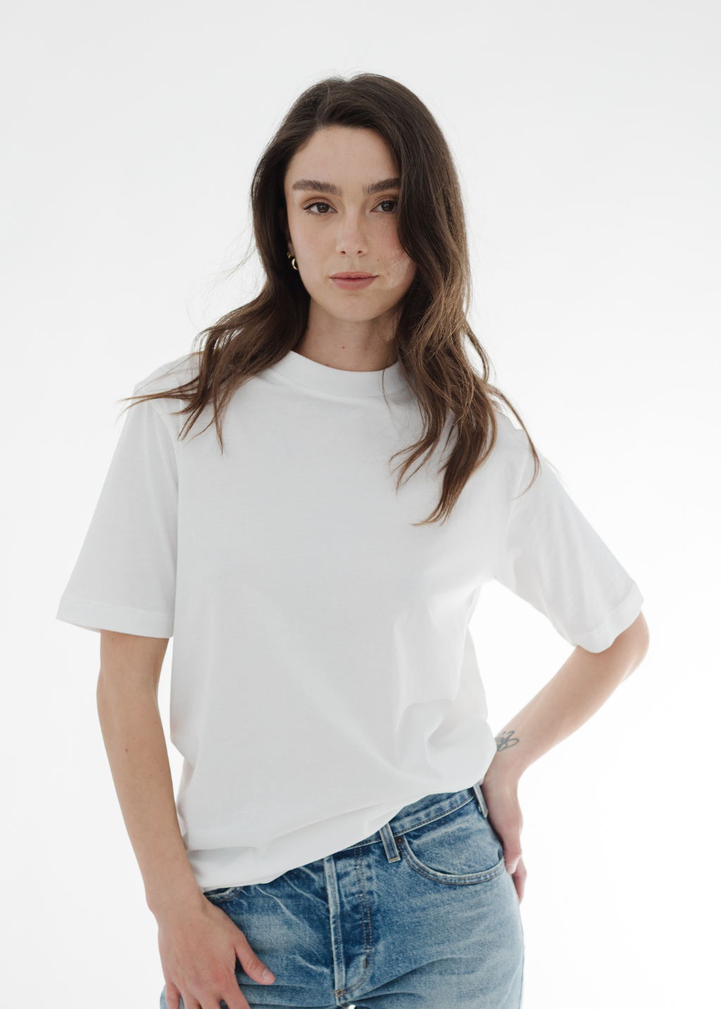 Tibi Mock Neck Unisex T-Shirt in White | Shop Tula