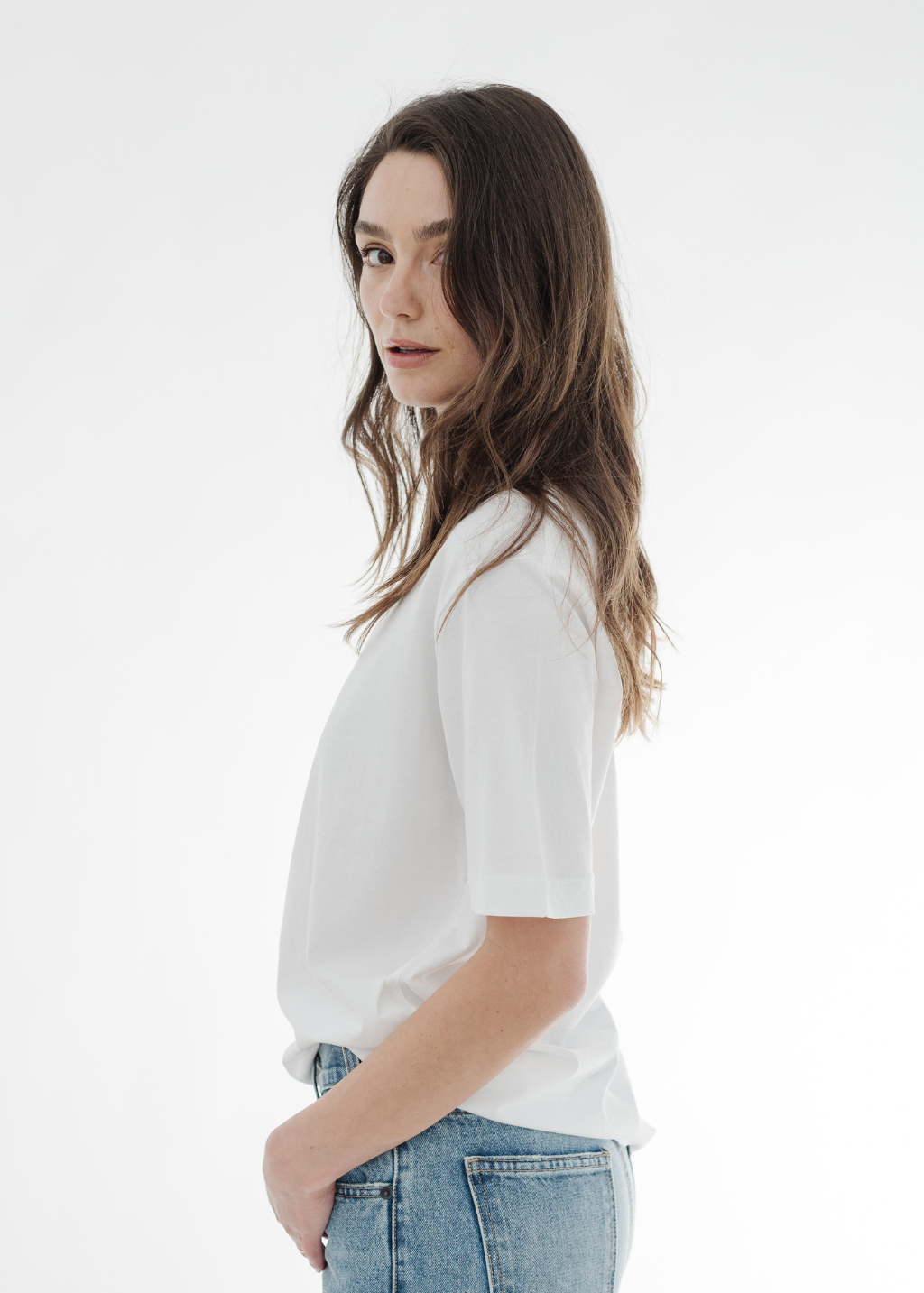 Tibi Mock Neck Unisex T-Shirt in White | Shop Tula