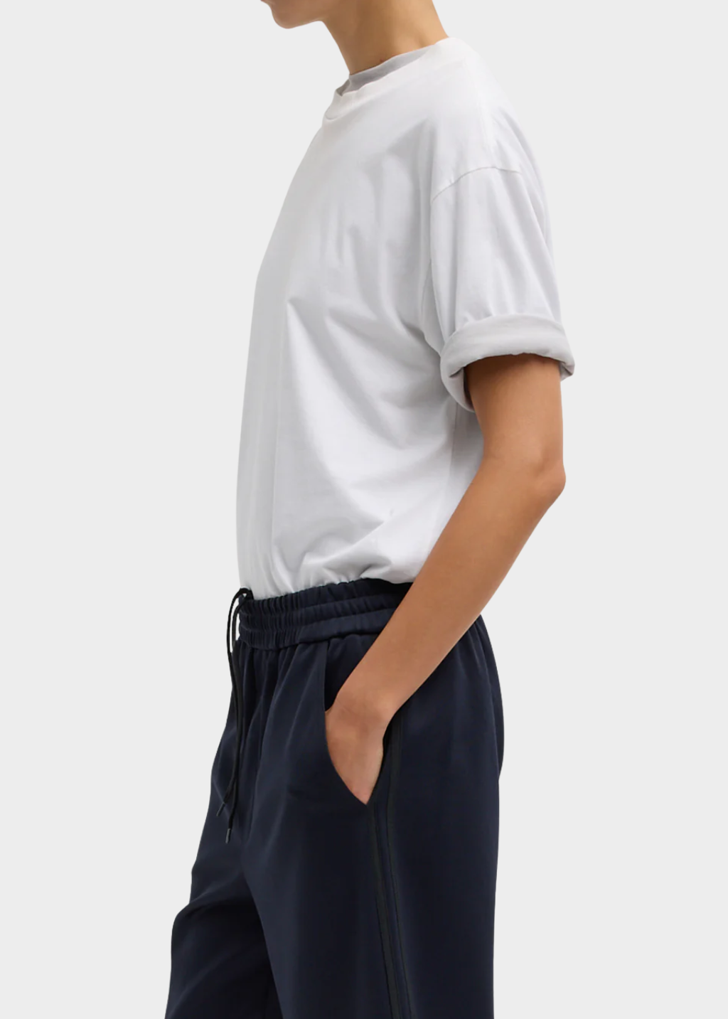 Tibi Mock Neck Unisex T-Shirt in White | Shop Tula