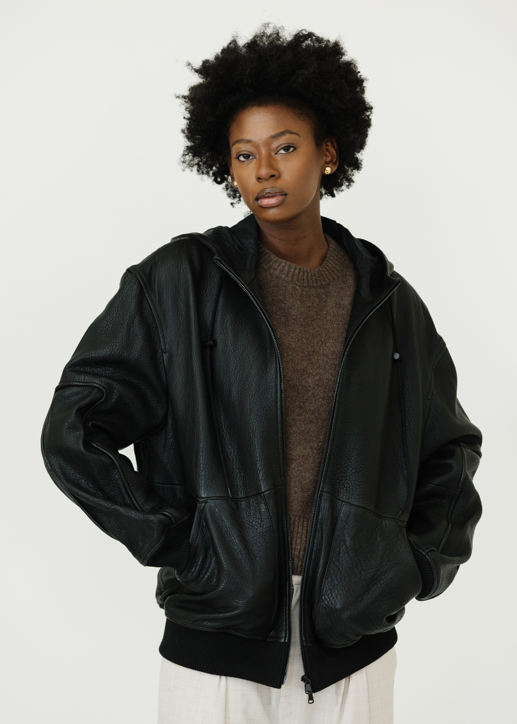 Tibi Pebbled Leather Zip Up Hoodie Jacket | Shop Tula