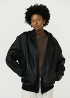 Tibi Pebbled Leather Zip Up Hoodie Jacket | Shop Tula