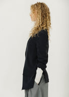 Tibi Relaxed Asymmetrical Wrap Blazer in Navy | Shop Tula