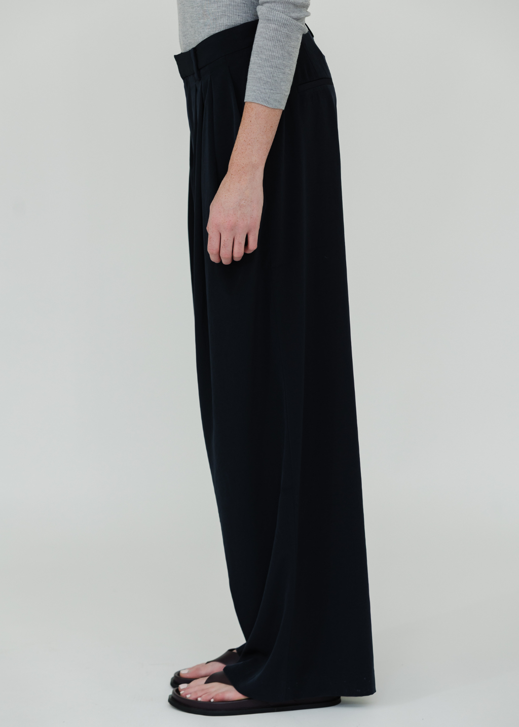 Tibi Relaxed Suiting Triple Pleat Pant in Navy | Shop Tula