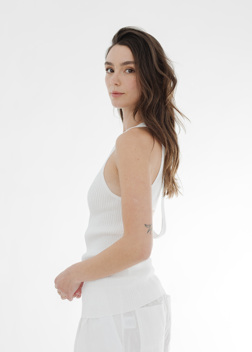 Tibi Ribbed Sweater Cut Out Tank in White | Shop Tula