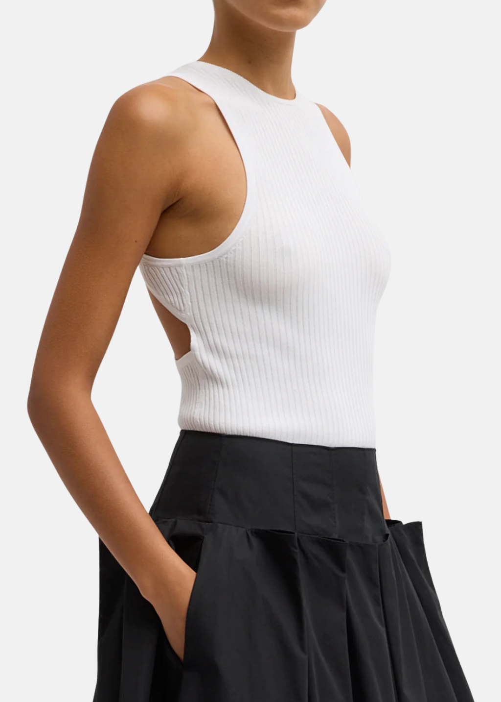 Tibi Ribbed Sweater Cut Out Tank in White | Shop Tula