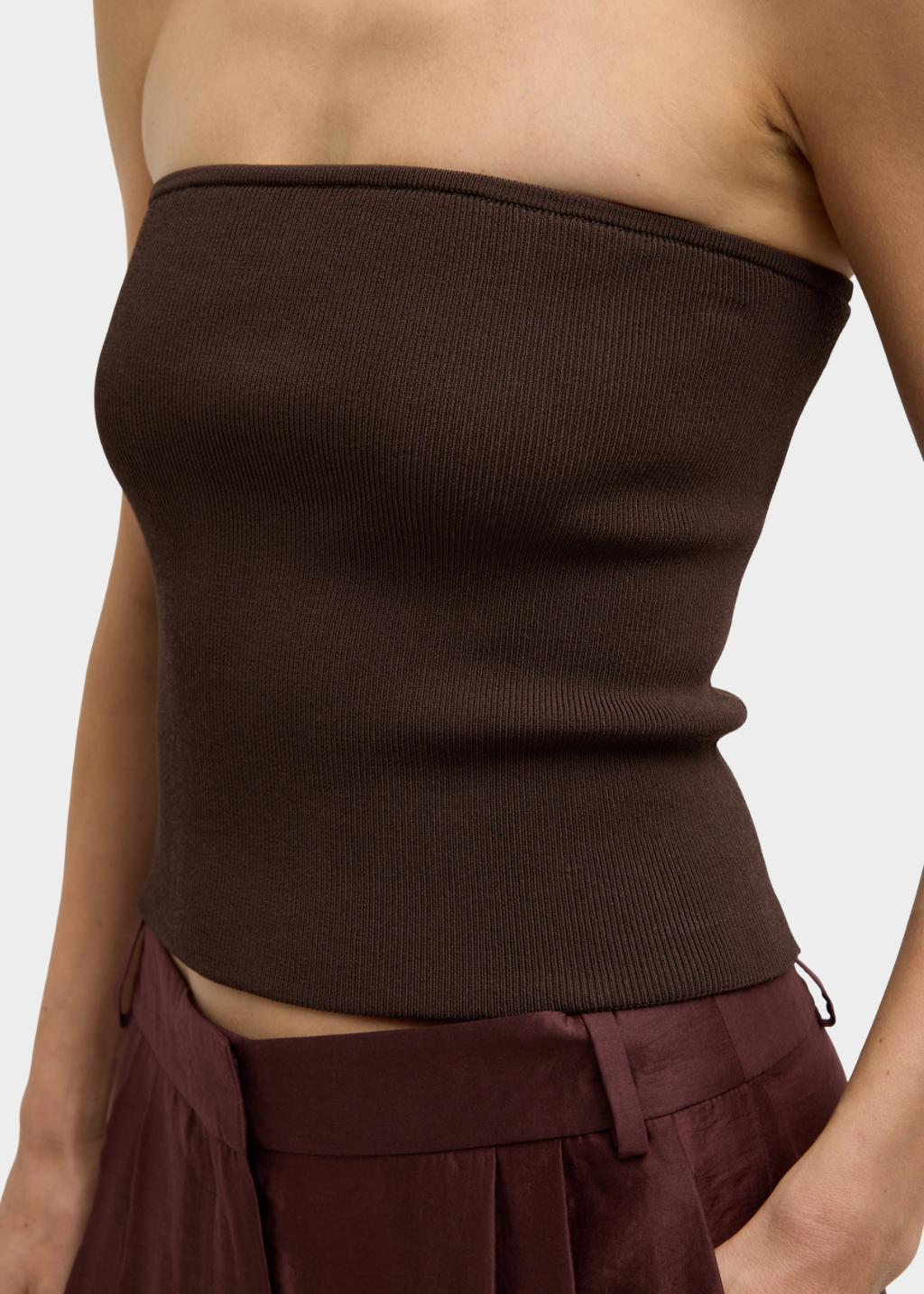 Tibi Ribbed Sweater Tube Top In Brown | Shop Tula