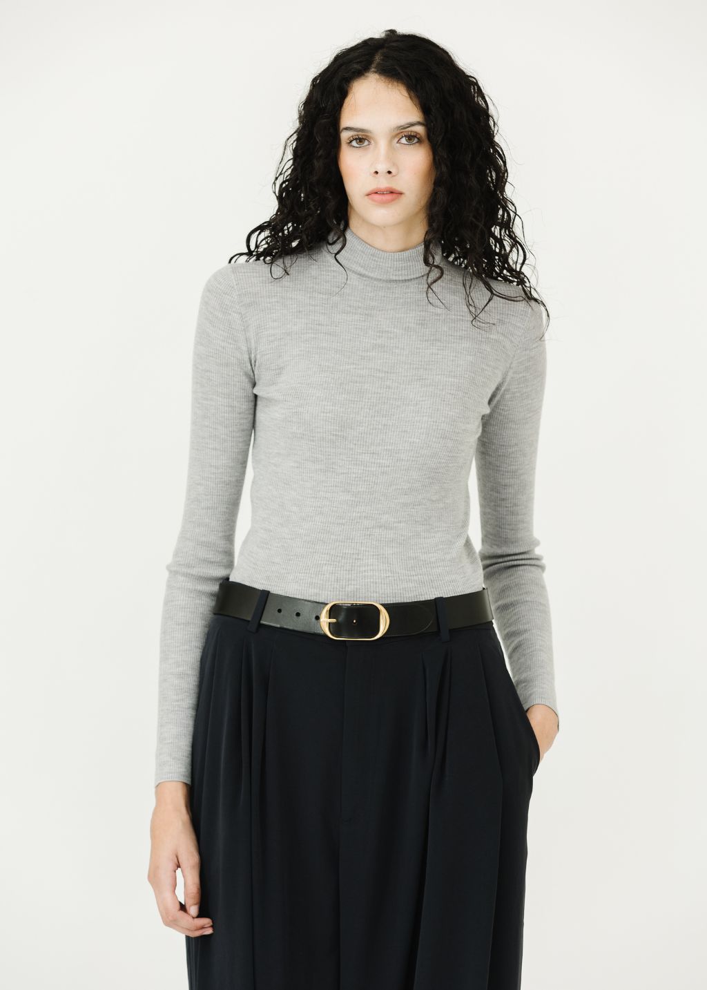 Tibi Ribbed Turtle Neck Pullover in Grey | Shop Tula