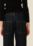 Tibi Selvage Denim 5 Pocket Alec Jean in Dark | Shop Tula