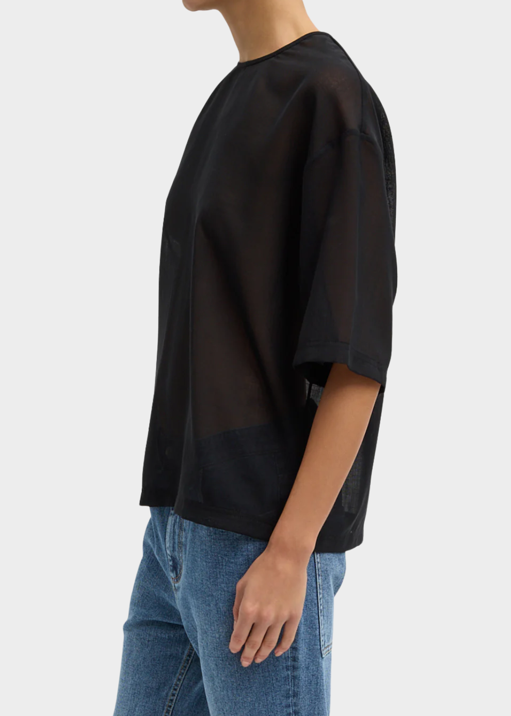 Tibi Sheer Wool Gauze Easy T in Black | Shop Tula